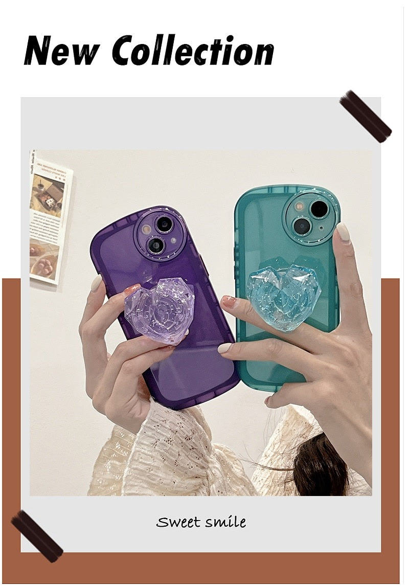 Crystal Love Resin Heart Pop Stone Holder with Transparent Camera Protection